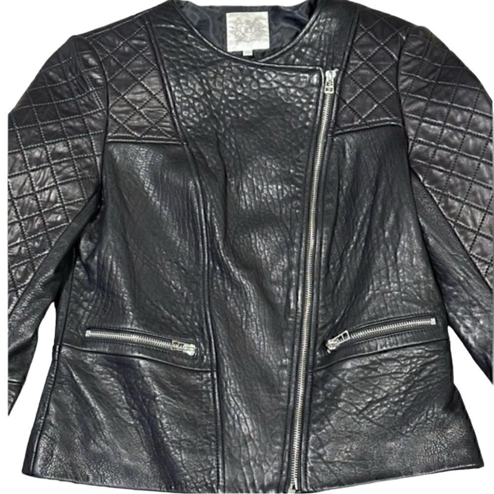 Dawn Levy Black Quilted Genuine Leather Moto Jacket Size Small